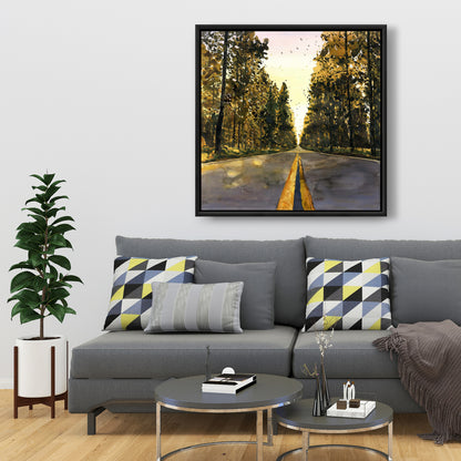 Toile Paysage Jaune Longue Route | Décoration de chambre encadrée