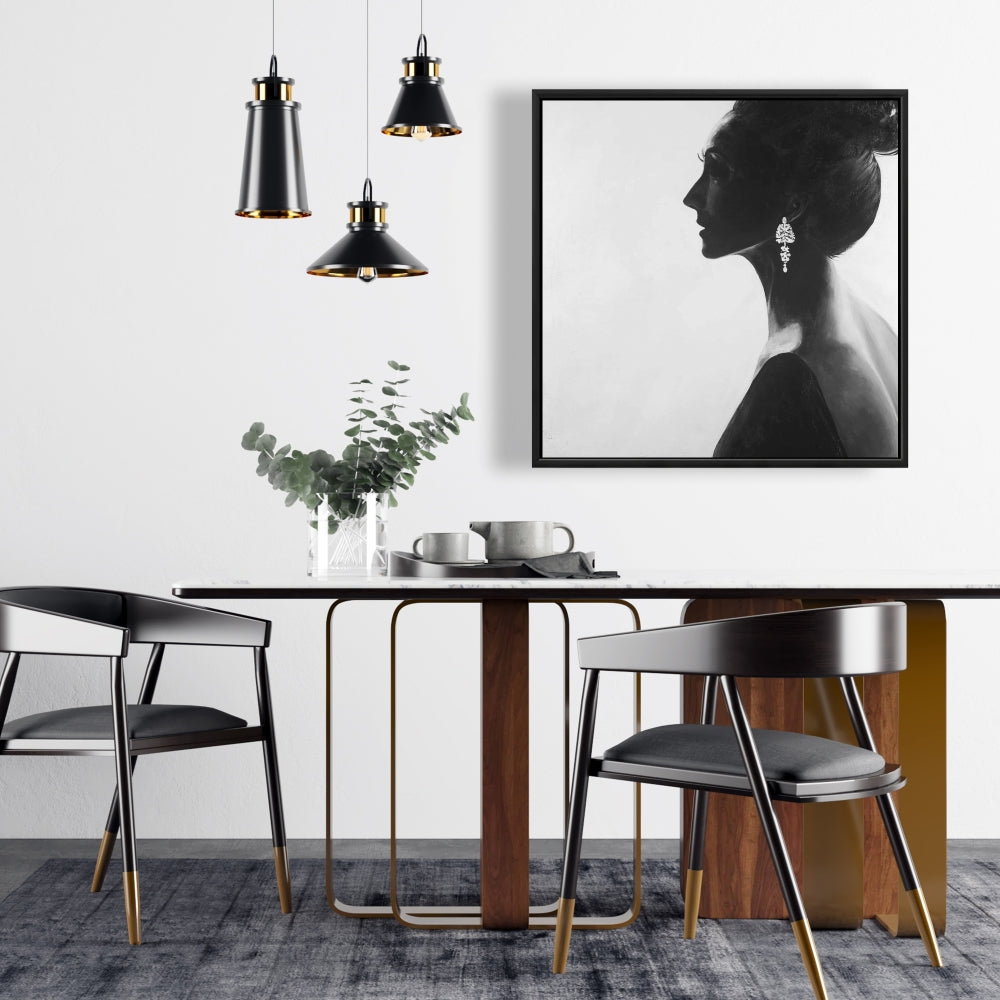 Toile monochrome « Femme chic » | Cadre blanc, décoration d'intérieur