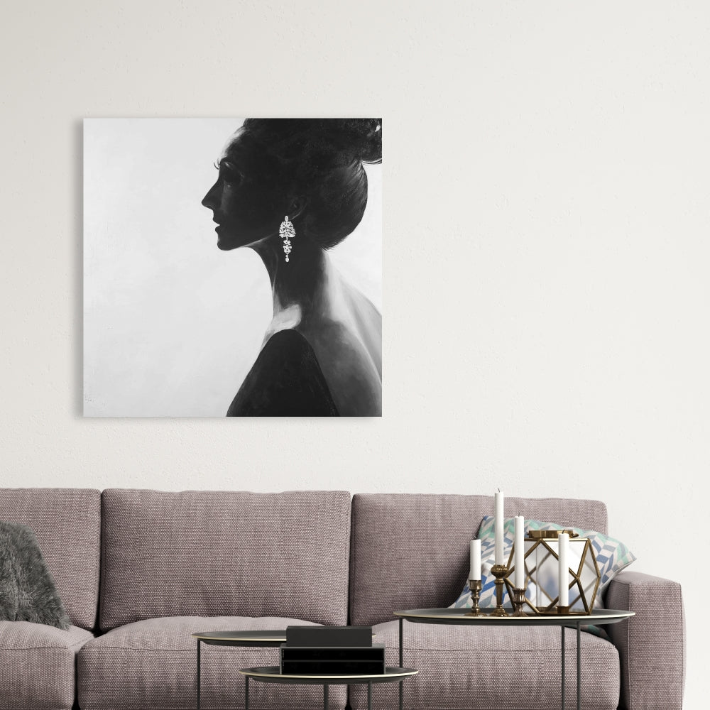 Chic Woman Monochrome Canvas - Elegant Figurative Home Decor