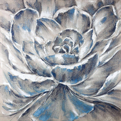 Toile encadrée à motif de fleurs botaniques bleues, grises et bleues, décoration d'intérieur