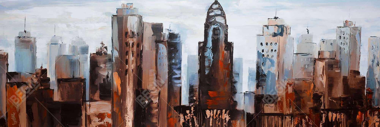 Sullen Day in the City Canvas - Blue Framed Wall Art Decor