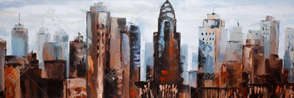 Sullen Day in the City - Blue Canvas Bedroom Wall Art Decor