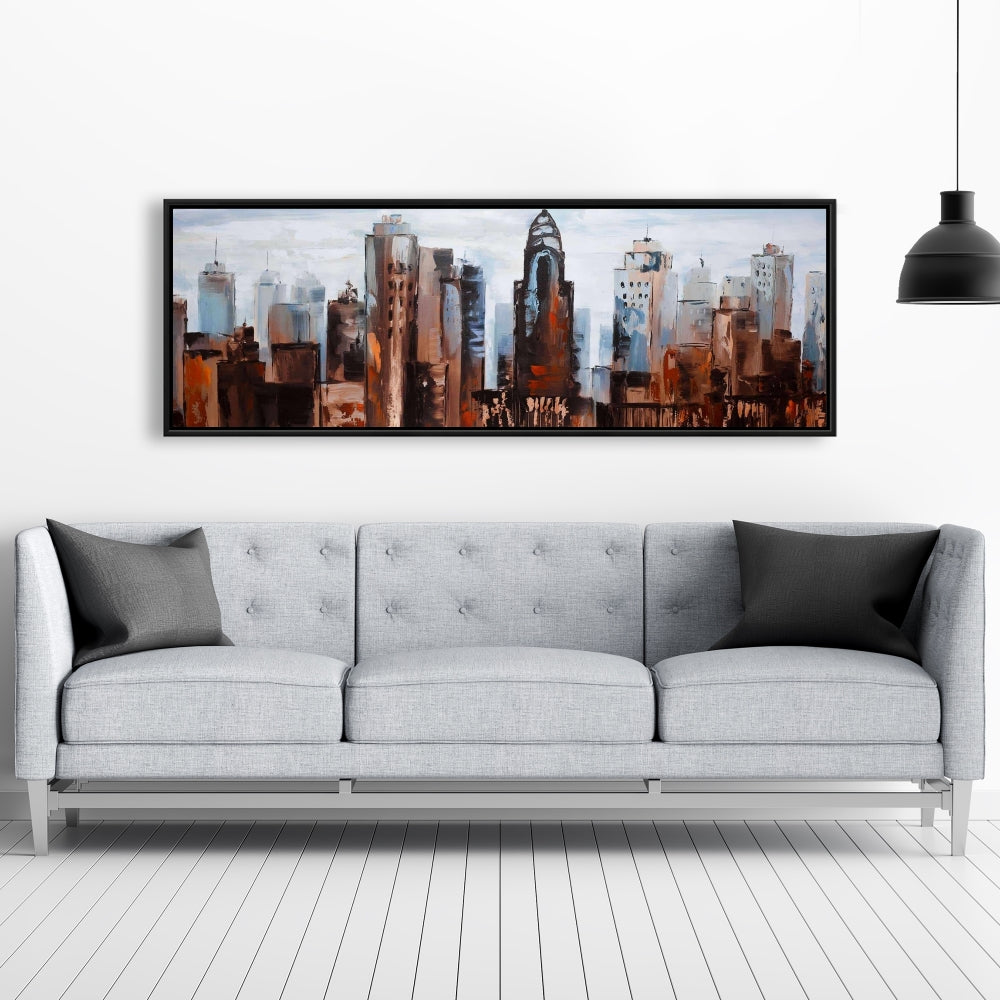 Sullen Day in the City Canvas - Blue Framed Wall Art Decor