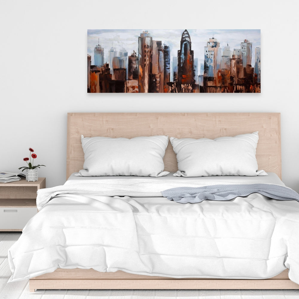 Sullen Day in the City - Blue Canvas Bedroom Wall Art Decor