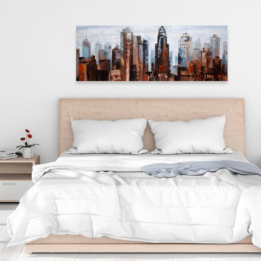 Sullen Day in the City - Blue Canvas Bedroom Wall Art Decor