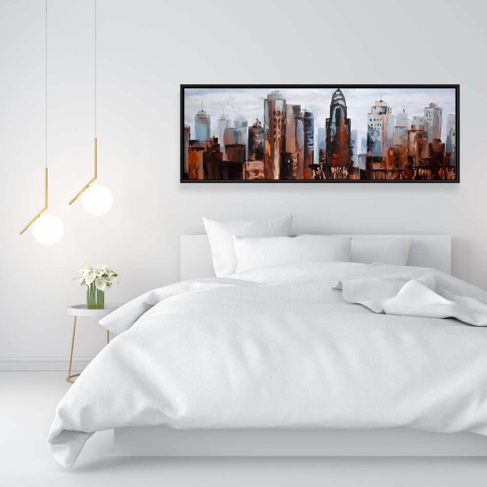 Sullen Day in the City Canvas - Blue Framed Wall Art Decor