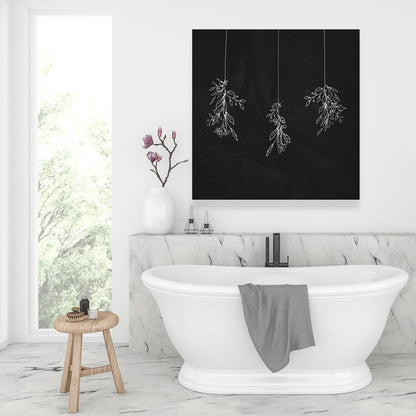 Mistletoe Bathroom White Canvas | Monochrome Wall Art Decor