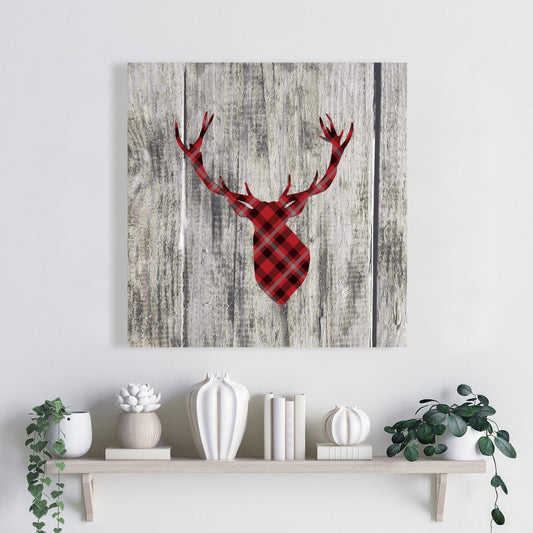 Wood and Deer Gray Canvas - Deer Bedroom Decor Wall Art