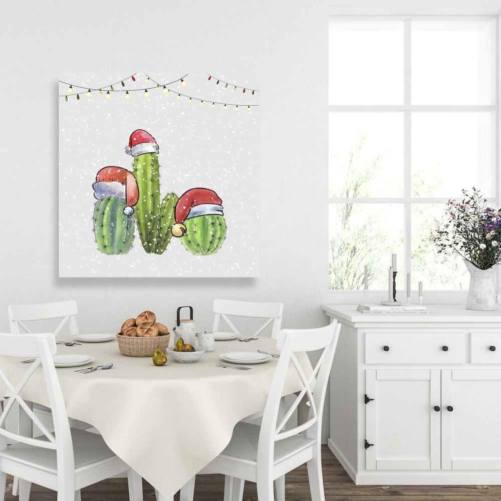 Christmas Cactus Canvas: Floral Botanical Home Decor Art