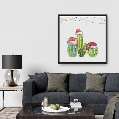 Toile encadrée « Cactus botanique gris de Noël » | Décoration d'intérieur