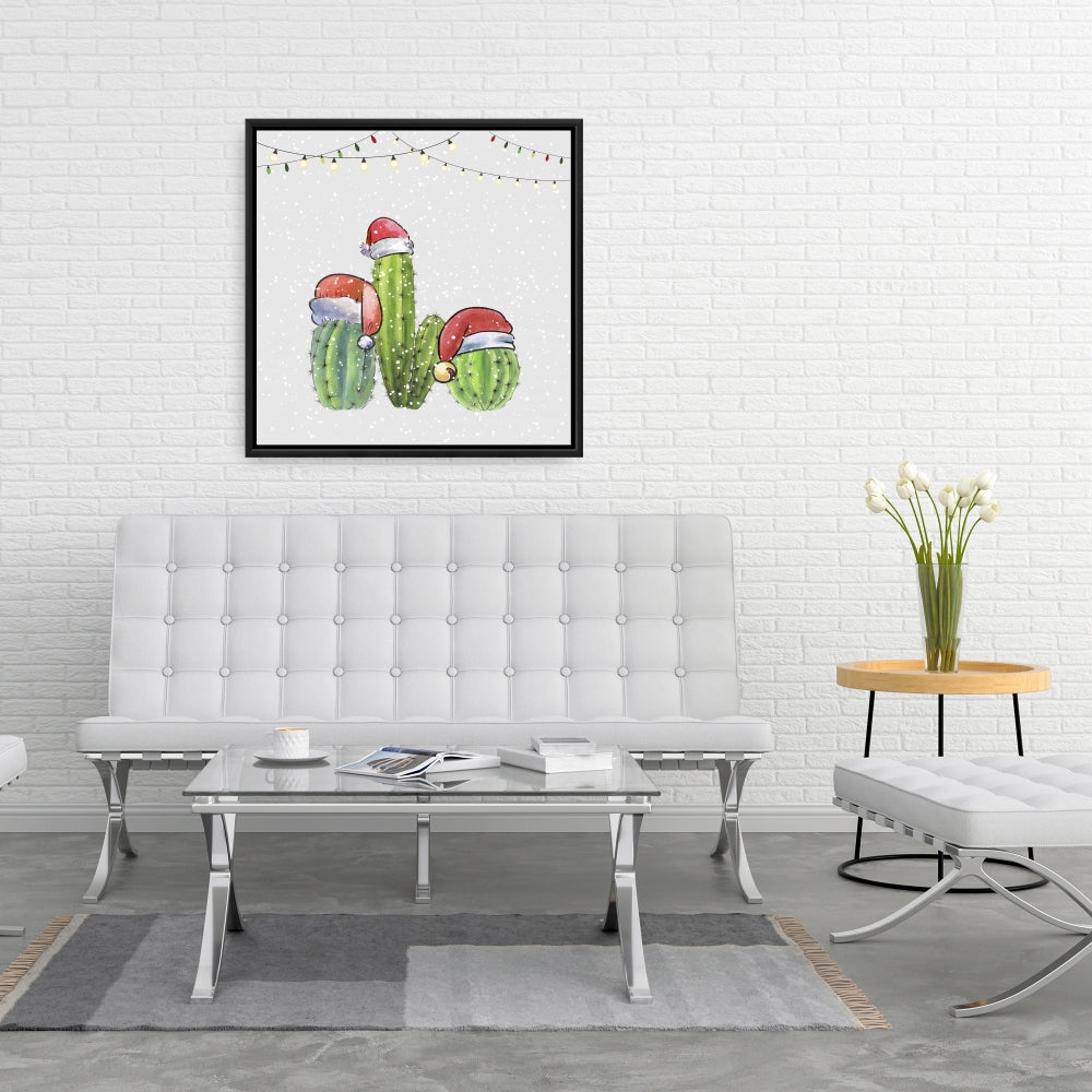Toile encadrée « Cactus botanique gris de Noël » | Décoration d'intérieur