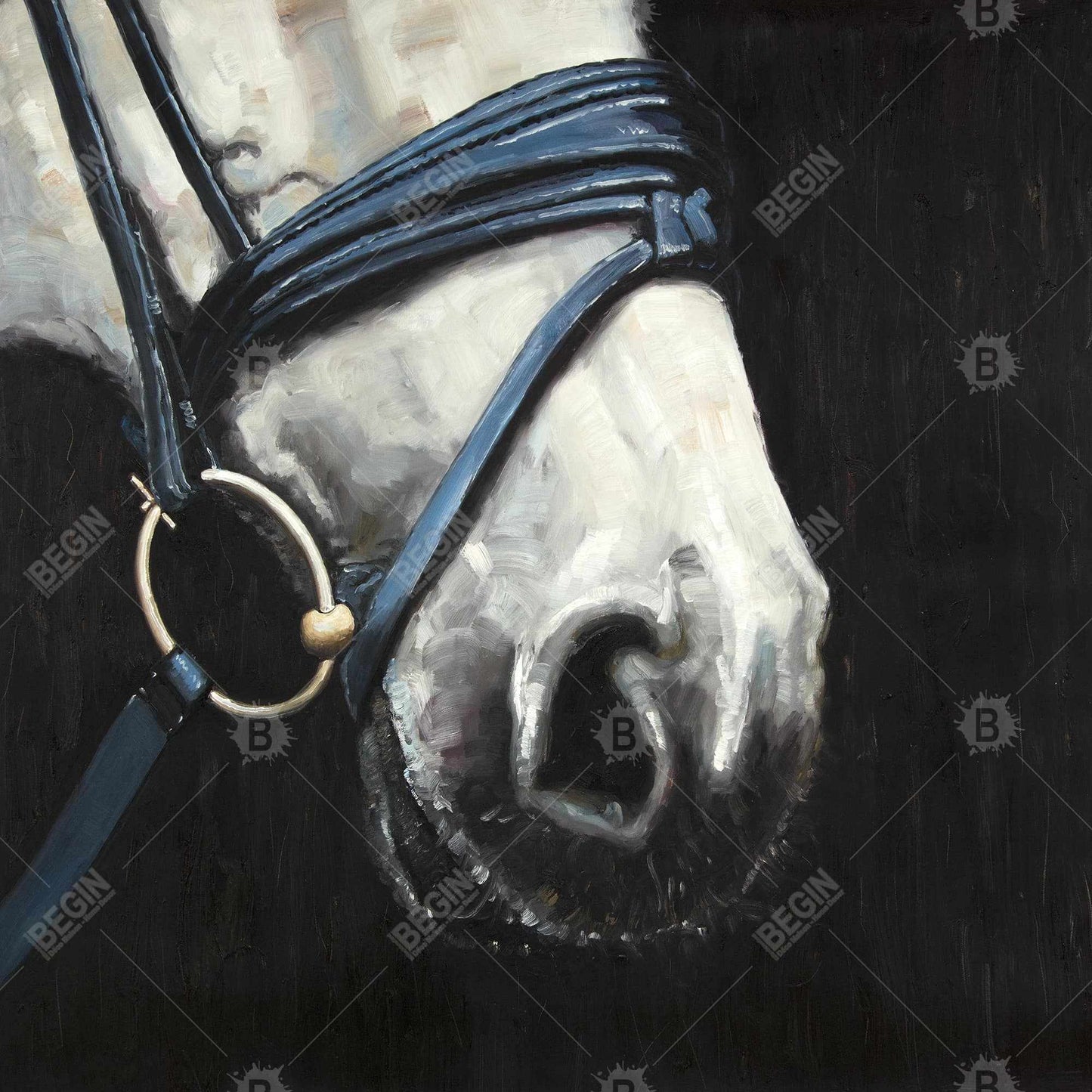 Horse with Harness Blue Canvas | Home Decor Bedroom Art