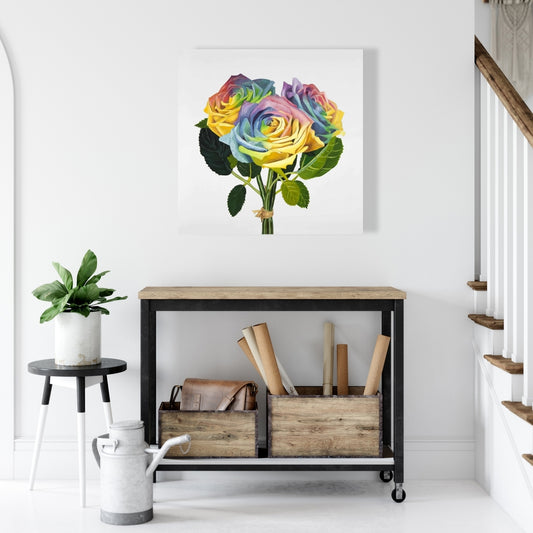 Floral Bedroom Canvas | Bouquet of Rainbow Roses Decor