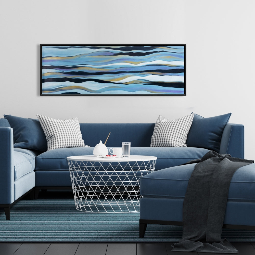 Blue Sweep Framed Canvas | Contemporary Bathroom Decor Art