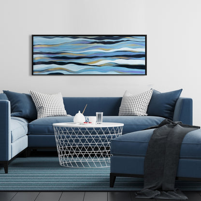 Blue Sweep Framed Canvas | Contemporary Bathroom Decor Art