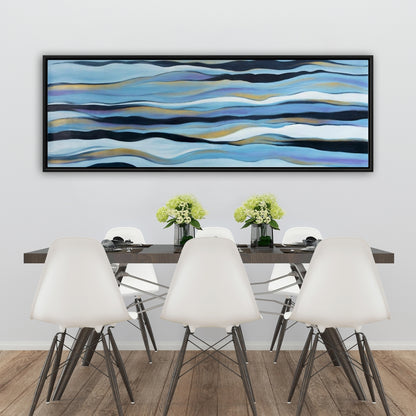 Blue Sweep Framed Canvas | Contemporary Bathroom Decor Art