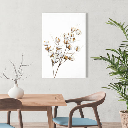 Toile botanique blanche scandinave - Décor de fleurs en coton