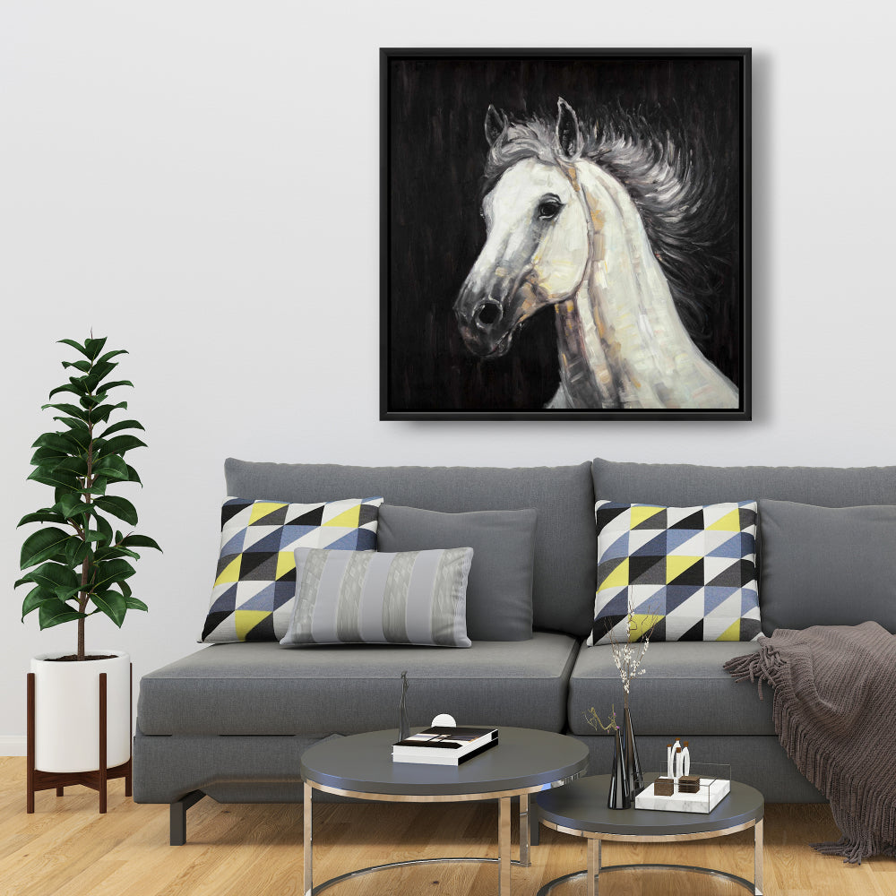 White Star Horse Canvas | Farm Animal Art for Living Room Decor
