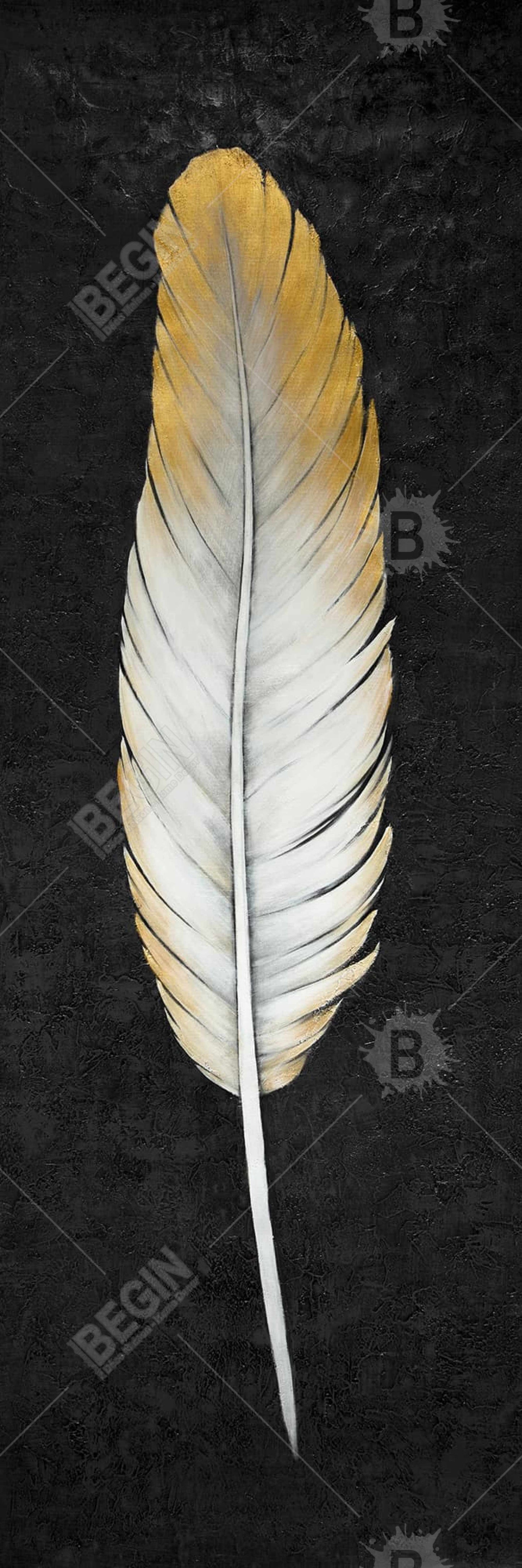 Toile encadrée blanche à plumes dorées - Décoration d'intérieur élégante