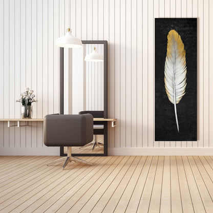 Golden Feather Bohemian Canvas | White Bedroom Wall Decor