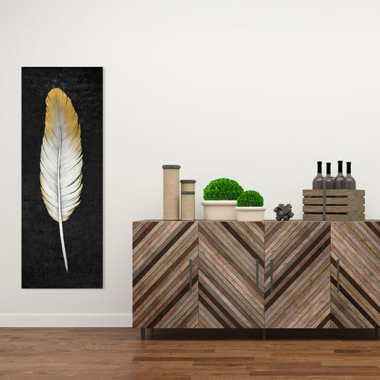 Golden Feather Bohemian Canvas | White Bedroom Wall Decor