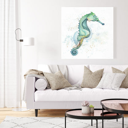 Turquoise Sea Horse Canvas | Aquatic Animal Home Decor