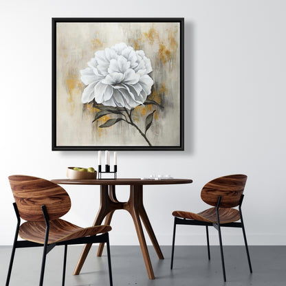 White Peony Floral Canvas - Botanical Living Room Decor