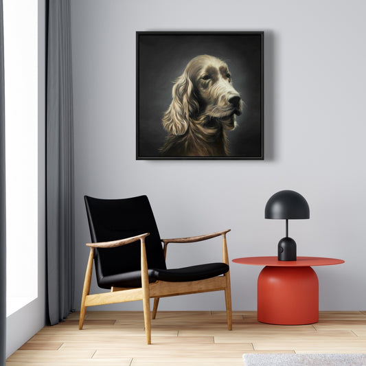 Toile d'épagneul des champs | Art animalier hyperréaliste avec cadre marron
