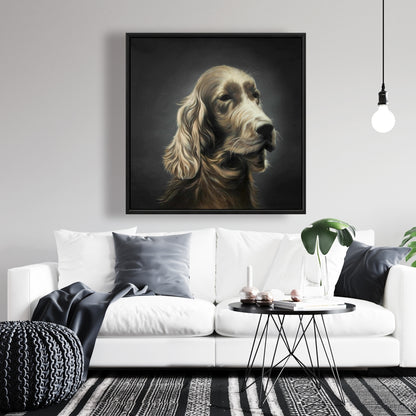 Toile d'épagneul des champs | Art animalier hyperréaliste avec cadre marron