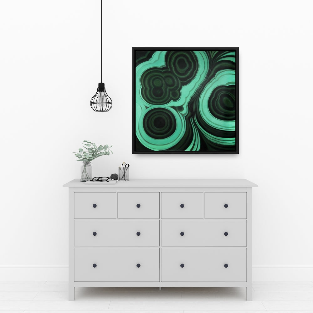 Malachite Stone Green Abstract Canvas - Bedroom Decor Framed