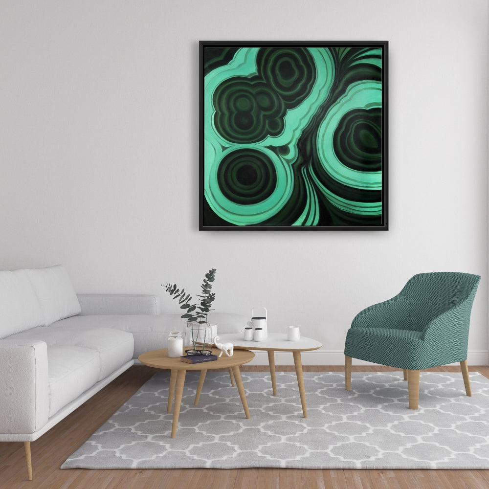 Malachite Stone Green Abstract Canvas - Bedroom Decor Framed