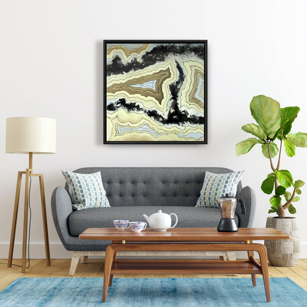 Toile abstraite en agate dentelle | Décoration d'intérieur encadrée noire