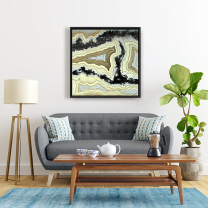 Toile abstraite en agate dentelle | Décoration d'intérieur encadrée noire