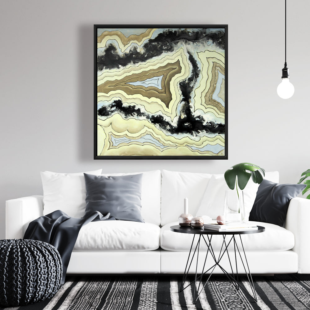 Toile abstraite en agate dentelle | Décoration d'intérieur encadrée noire