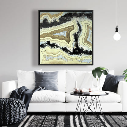 Toile abstraite en agate dentelle | Décoration d'intérieur encadrée noire