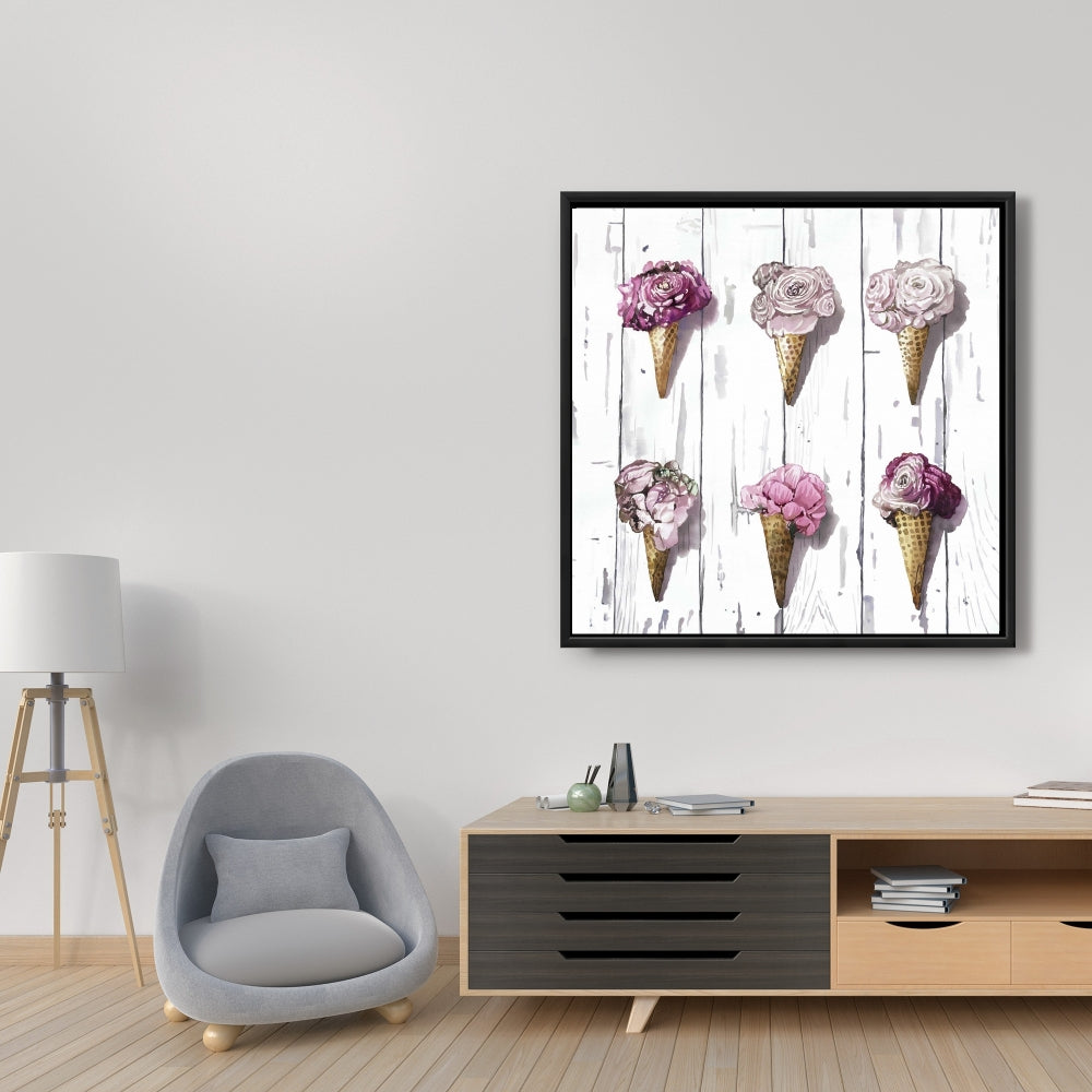 Peony Cones Romantic Pink Framed Canvas | Home Decor Art
