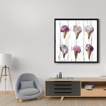 Peony Cones Romantic Pink Framed Canvas | Home Decor Art