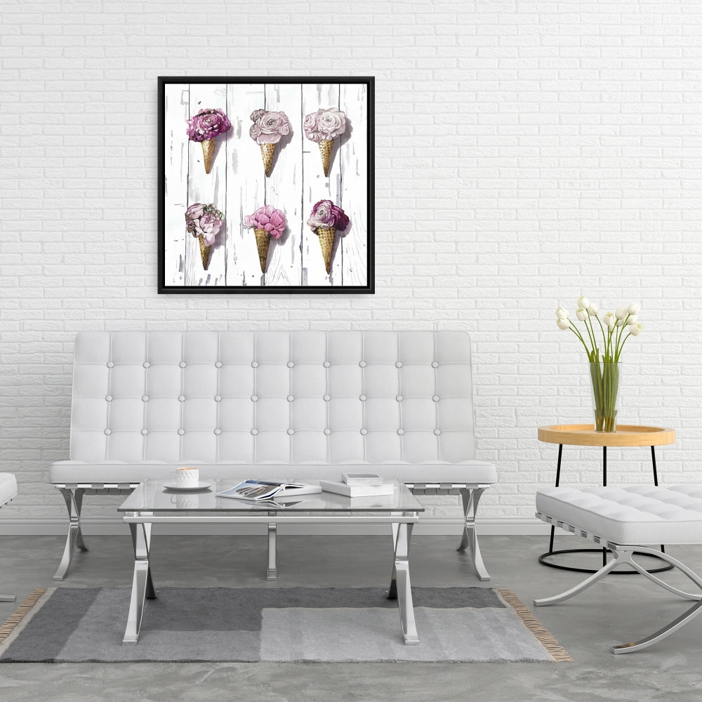 Peony Cones Romantic Pink Framed Canvas | Home Decor Art