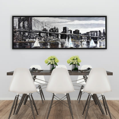 Toile « Voiliers du pont de Brooklyn » | Décoration de salon « Villes grises »
