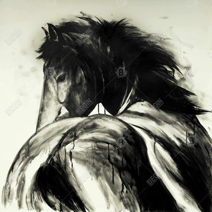 Toile encadrée classique représentant des chevaux et des animaux de la ferme | Décoration de salon rustique