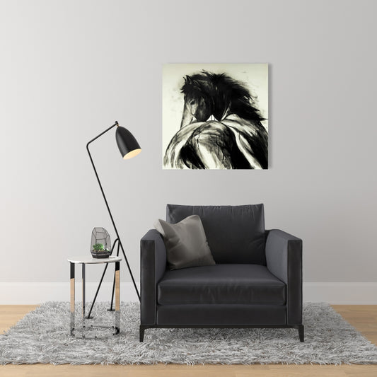 Classical Horse Canvas - Beige Rustic Living Room Decor