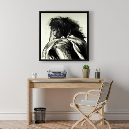 Toile encadrée classique représentant des chevaux et des animaux de la ferme | Décoration de salon rustique