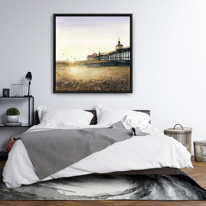 Toile « Coucher de soleil à la plage » | Cadre beige | Décoration d'intérieur