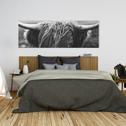 Monochrome Highland Cow Canvas | White Living Room Decor
