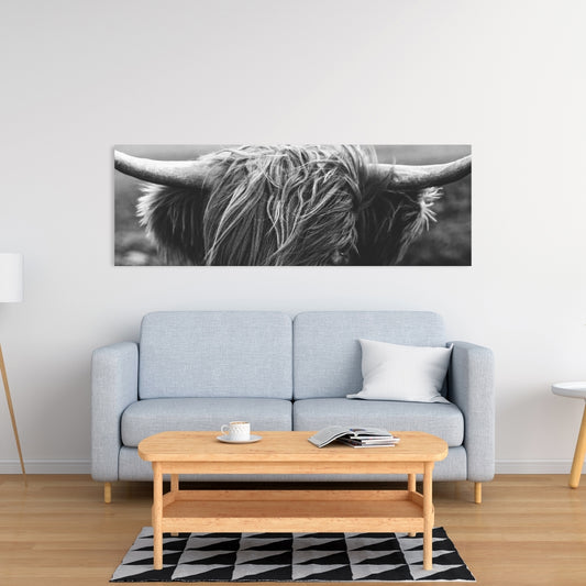 Monochrome Highland Cow Canvas | White Living Room Decor