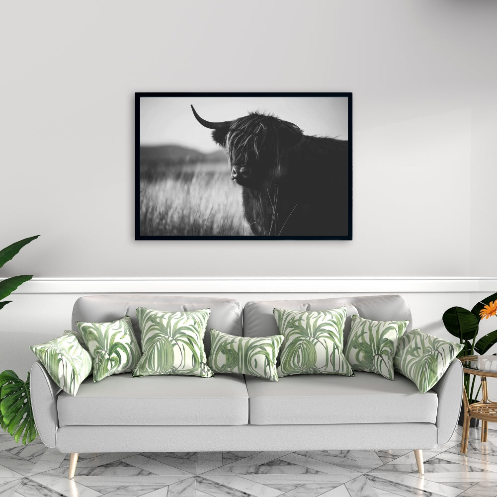 Magnifique toile représentant une vache des Highlands | Décoration de chambre monochrome