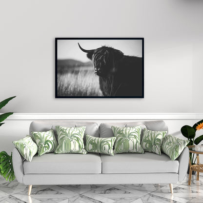 Magnifique toile représentant une vache des Highlands | Décoration de chambre monochrome