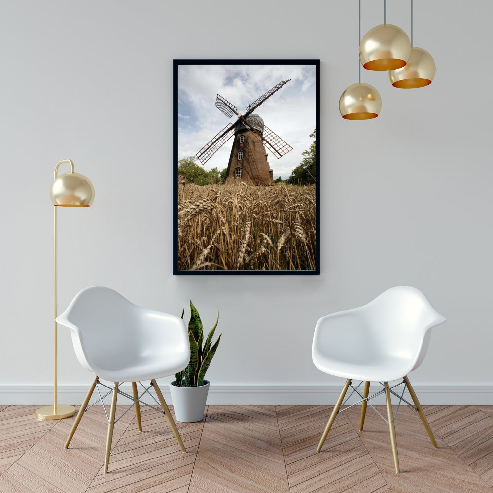 Rustic Windmill Framed Canvas - Bedroom Wall Decor Art