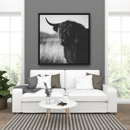 Magnifique toile représentant une vache des Highlands | Décoration de chambre monochrome