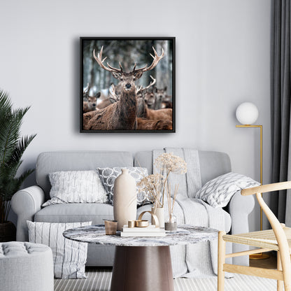 Toile encadrée rustique marron « Cerfs » | Décoration de chambre